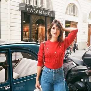 Rouje Mila Thick Knit Embroidered Flower Sweater